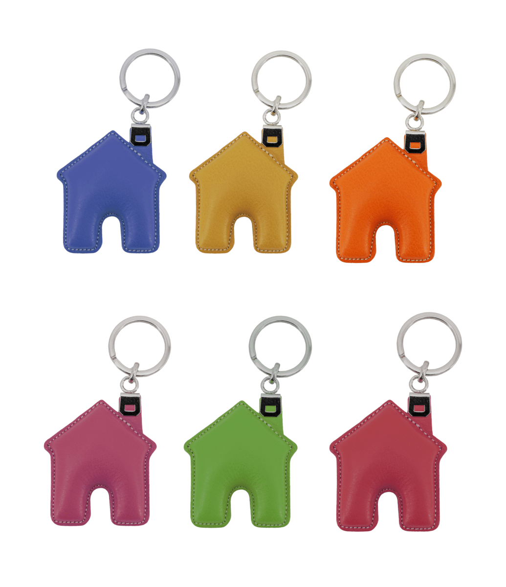 Llavero de cuero con forma de casa en varios colores