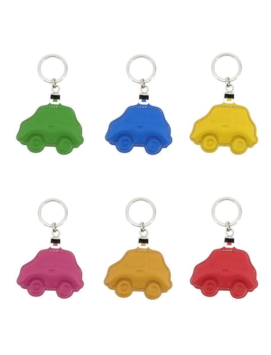 Llavero de cuero en forma de coche en varios colores