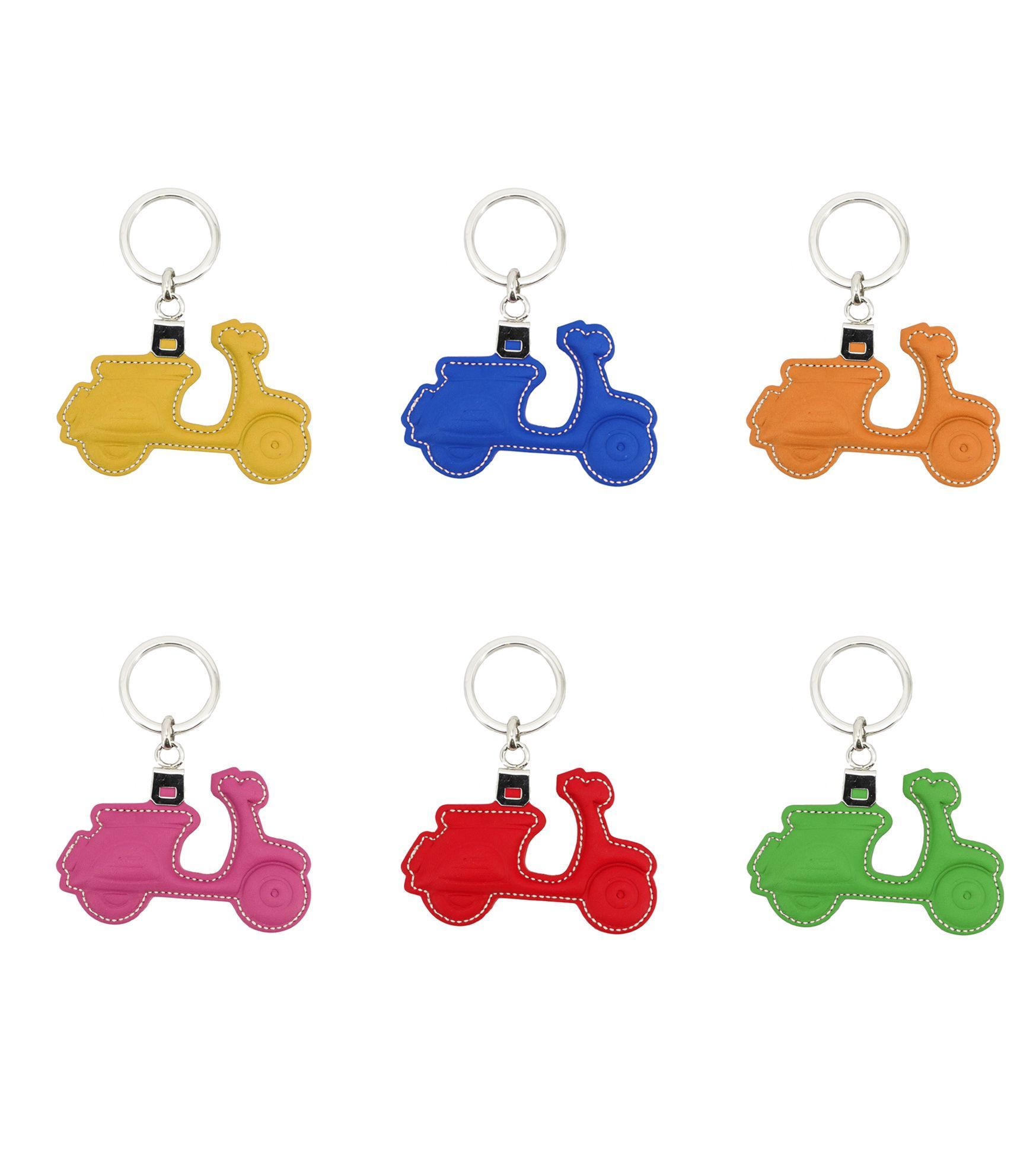 Llavero de cuero con forma de moto Vespa en varios colores