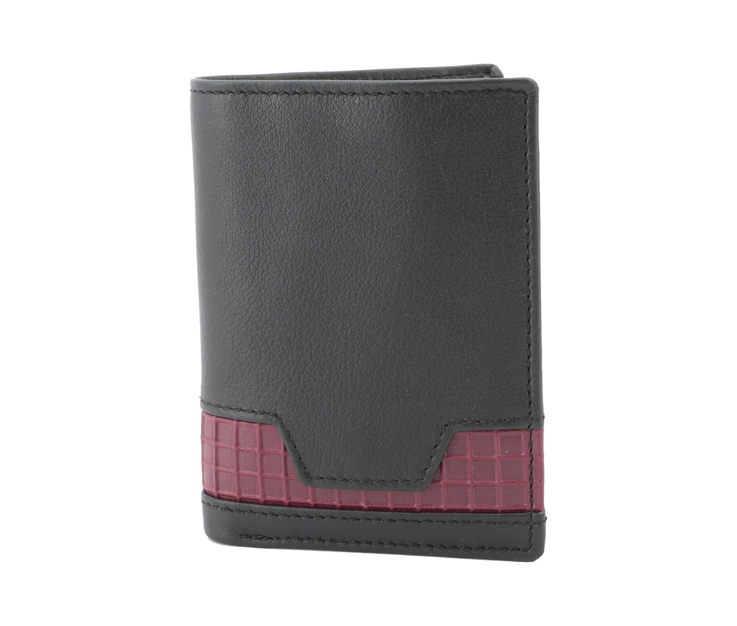 Cartera hecha a mano en piel Ubrique con dibujo rojo en la parte inferior de la cartera
